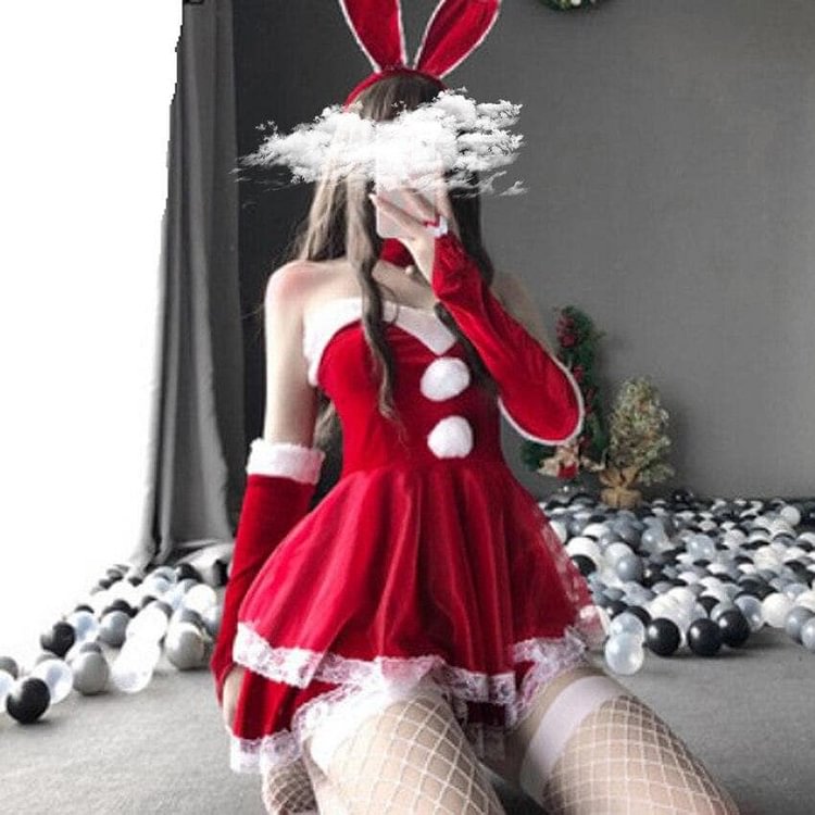 Christmas Red Fluffy Bunny Maid Santa Dress SP15221