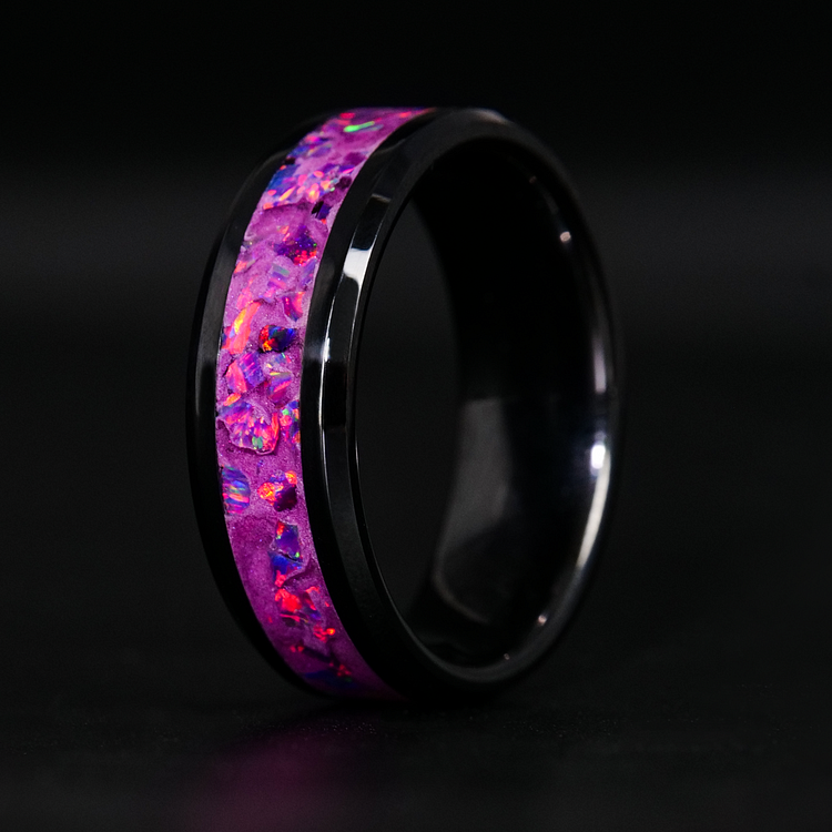 Fuschia Opal Glowstone Ring on Black Ceramic