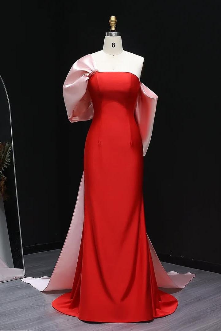 One Shoulder Sleeveless Long Mermaid Prom Dress With Bowknot XJ0588