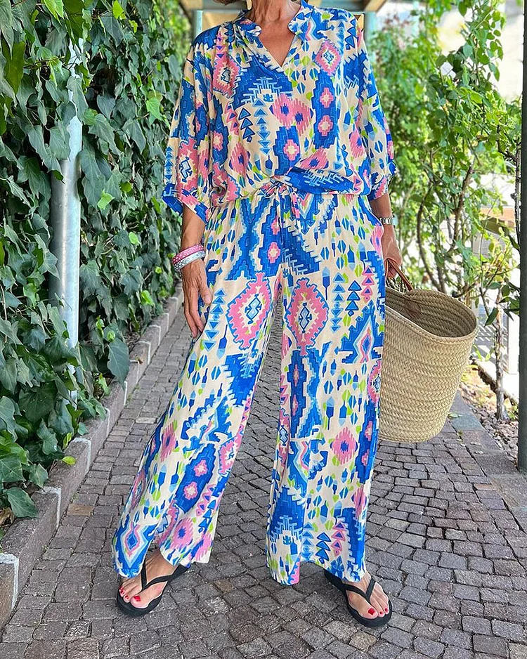 Printed Loose Casual Two-Piece Set