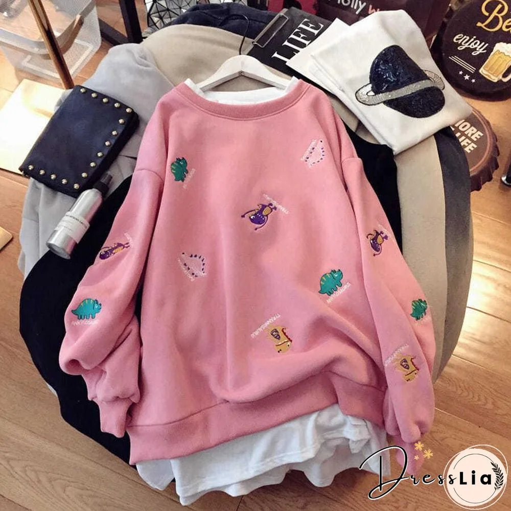 Plus Size Sweatshirts Women Korean Style Hoodies Large Loose Long Sleeved Blouse Woman Print Harajuku Pink Tops Sweat Femme