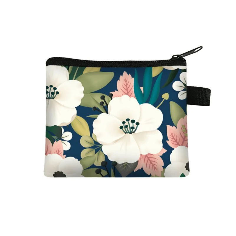 Floral Print Small Cosmetic Bag Girl Women Sanitary Napkin Storage Organizer Bag Coin Card Money Eearphone Lipstick Holder Pouch