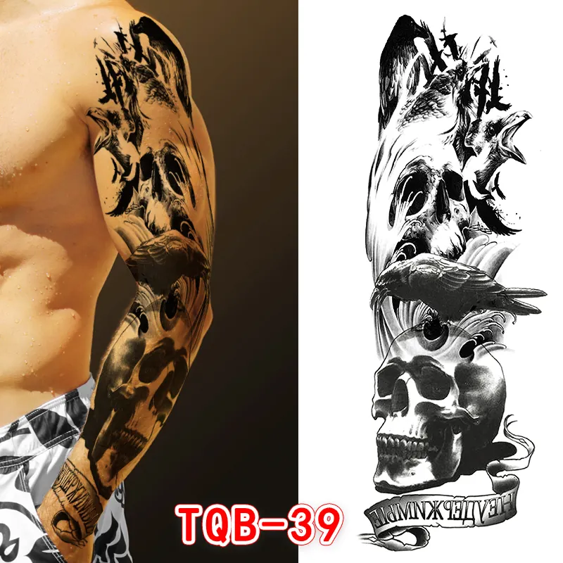 Sdrawing Temporari Tattoo Sticker for Men Death Skull Henna Skeleton King Animal Arm Leg Tatoo Pattern Fake Tattoo for Woman