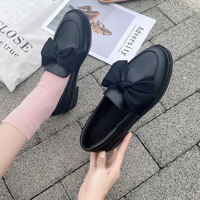 Lucyever Fashion Patent Leather Women Mid Heel Shoes Sweet Bow Square Heel Pumps Woman Casual Pound Toe Slip on Shoes Ladies