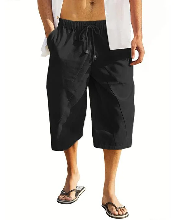 Men's Cotton And Linen Casual Multi-pocket Solid Color Casual Beach Shorts