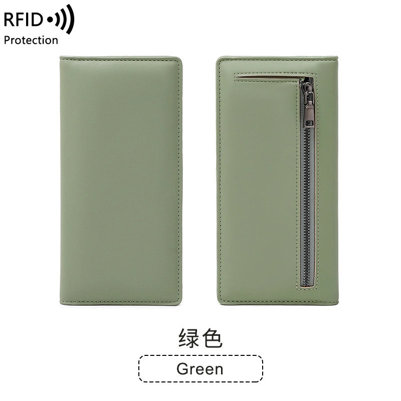 RFID Anti-theft Brush Women’s Wallet New PU Solid Color Ultra-thin Credit Card Holder Zipper Hasp Long Wallet