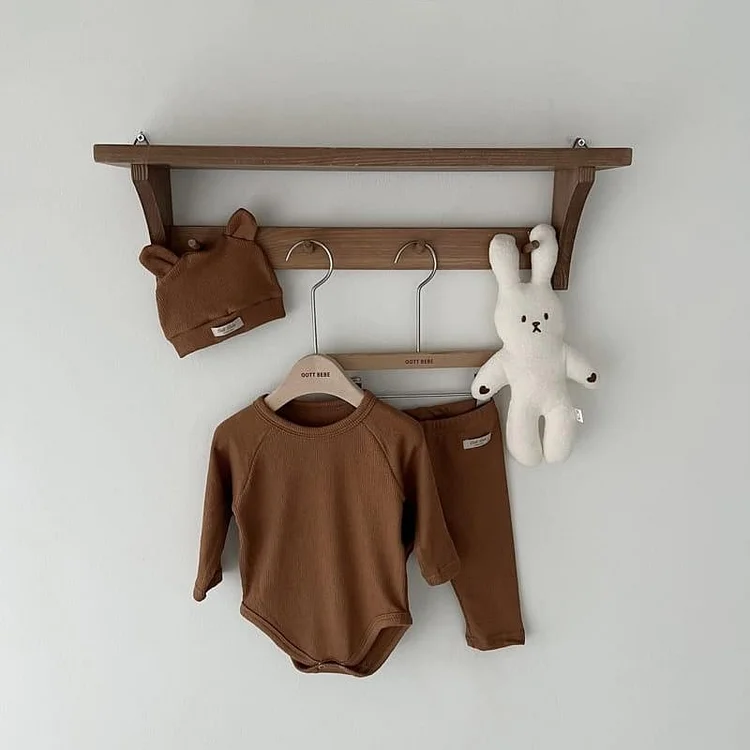 2pcs Baby Boy/Girl Solid Color Long Sleeve Bodysuit and Pants Set