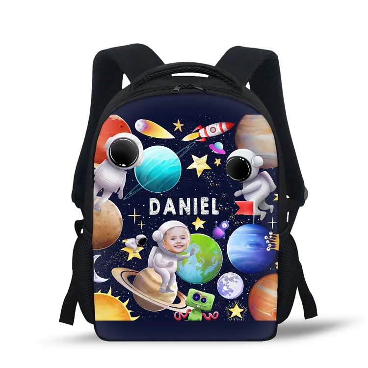Mochilas-mochila escolar para los niños con un dibujo pintoresco con nombre personalizado con foto astronauta