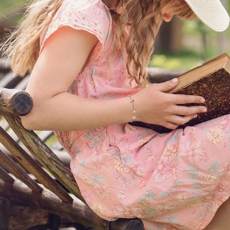 Stainless Steel Plated 18K Gold Chain Pink Butterfly Love Imitation Pearl Children’s Bracelet