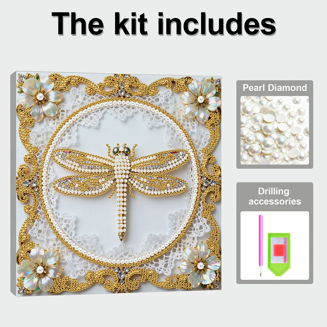 Dragonfly DIY Pearl Diamond Art Kit for Adults Home Decor 25x25cm With Frame