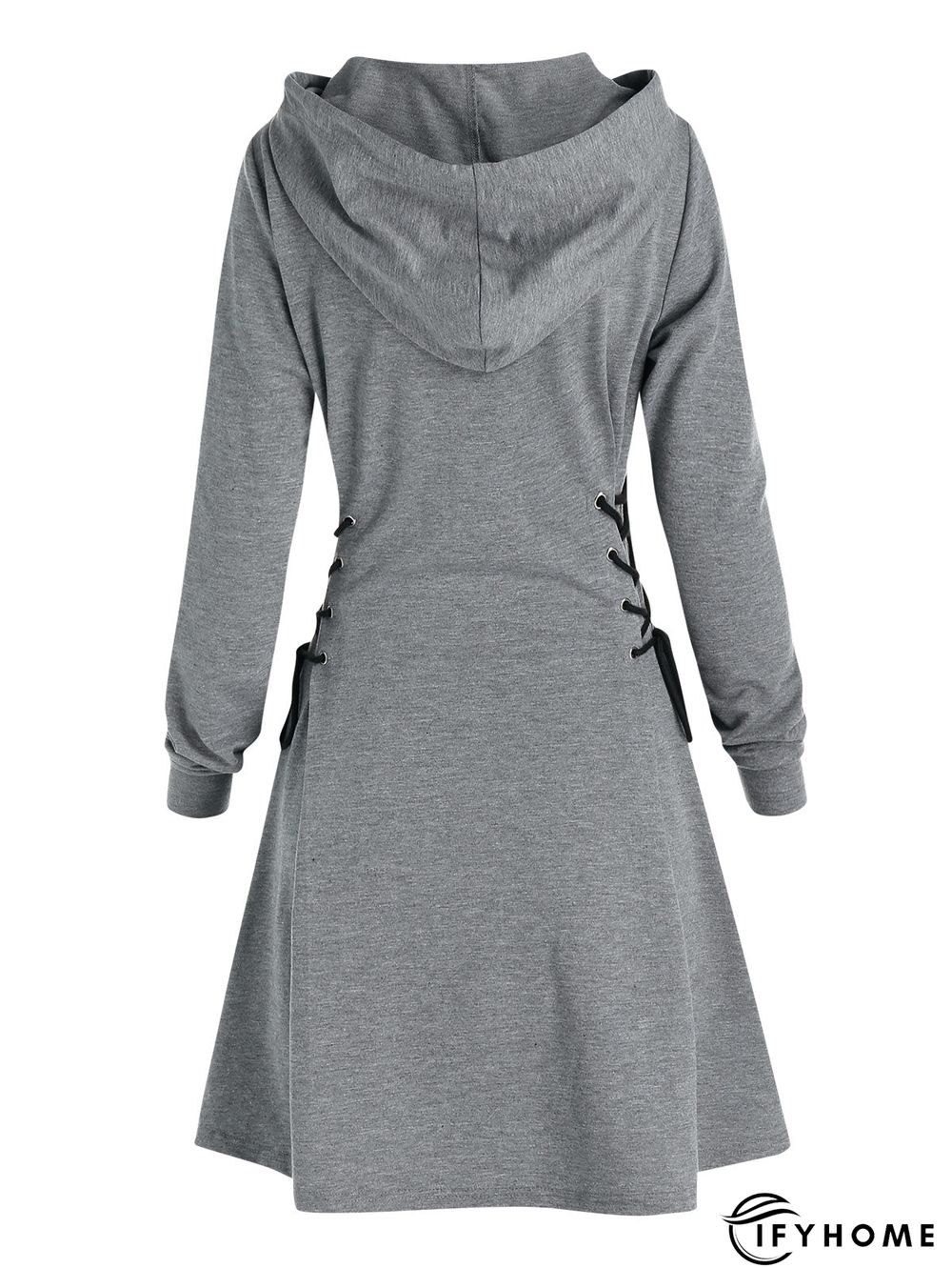 Women Long Sleeve Autumn Dress Drawstring Lace Up Hoodie Gothic Mini Dress | IFYHOME