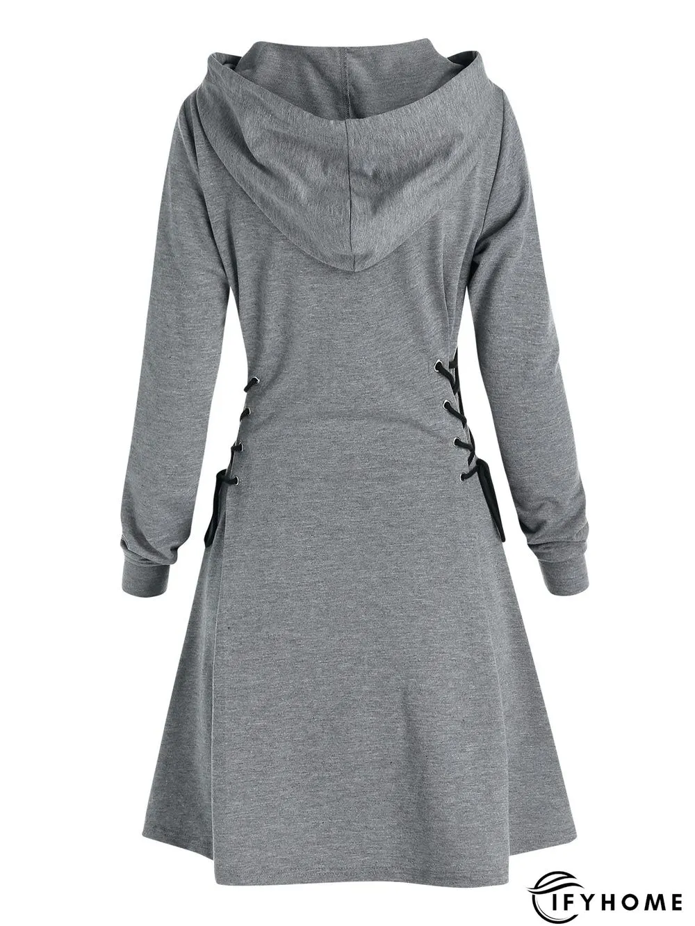 Women Long Sleeve Autumn Dress Drawstring Lace Up Hoodie Gothic Mini Dress | IFYHOME