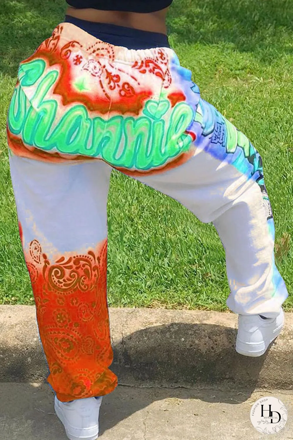 Black multicolor Elastic Fly Mid Print Harlan pants Pants Bottoms