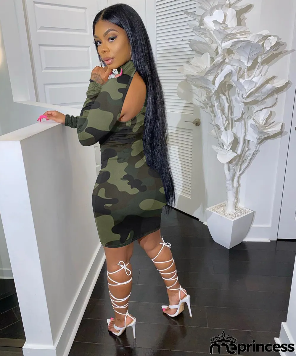 Fashion Cute Camouflage Print Long Sleeve Dress