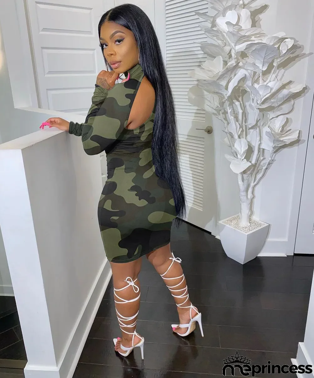Fashion Cute Camouflage Print Long Sleeve Dress