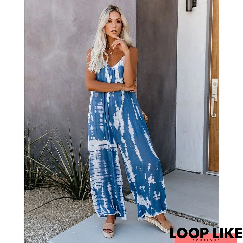 Women's Printed Jumpsuit Wide-Leg Leisure Pants Daily Comfy