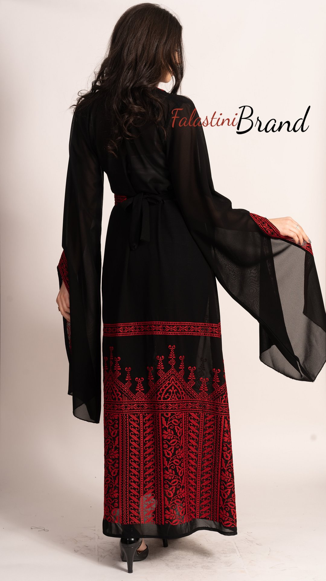 Wonderful Palestinian Black Red  Georgette Embroidered 