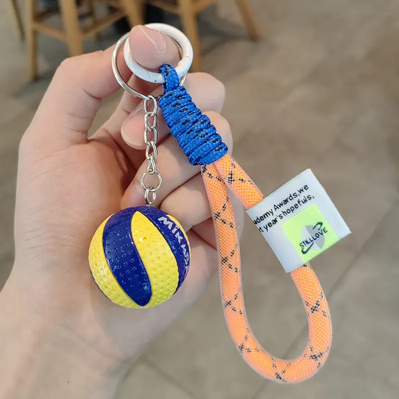 New Cartoon Rubber Volleyball Light Keychain Digital Printing Fashion Trend Sporty Creative Schoolbag Pendant Women Men's Mini
