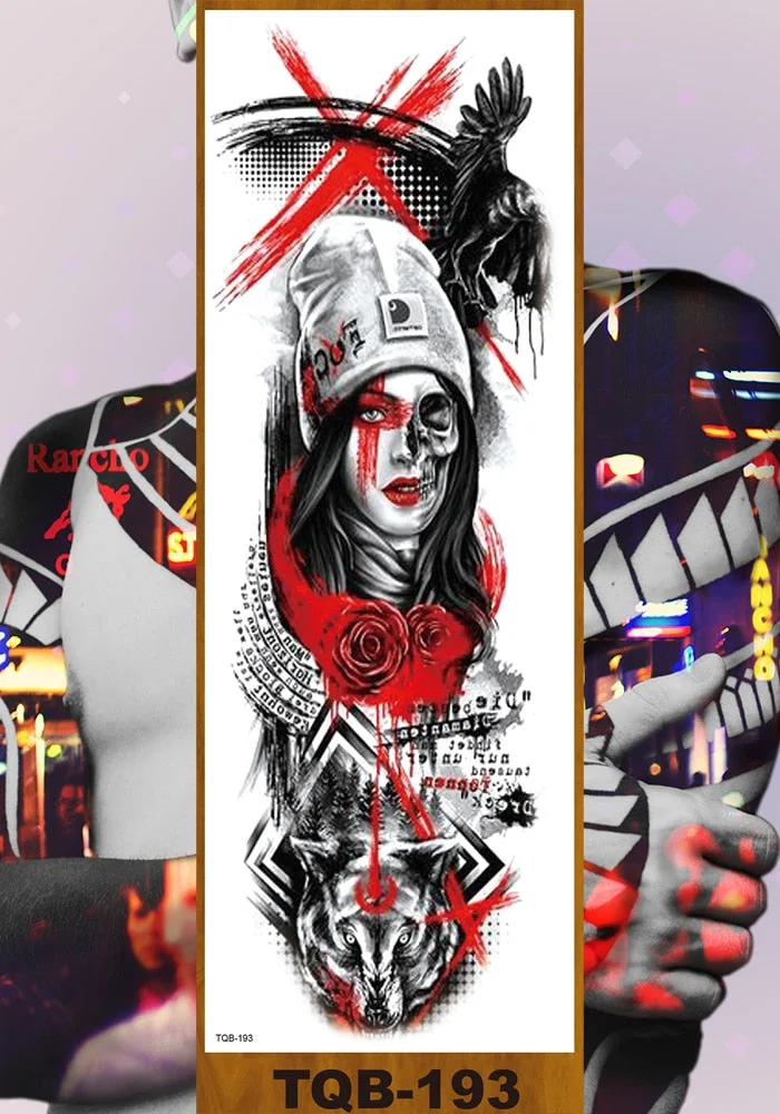 Full Flower Arm Temporary Tattoo Stickers Man Woman Girls Body Leg Fake Tatoo Sexy Beauty Snake Bear Owl Fox Mermaid Egypt Queen