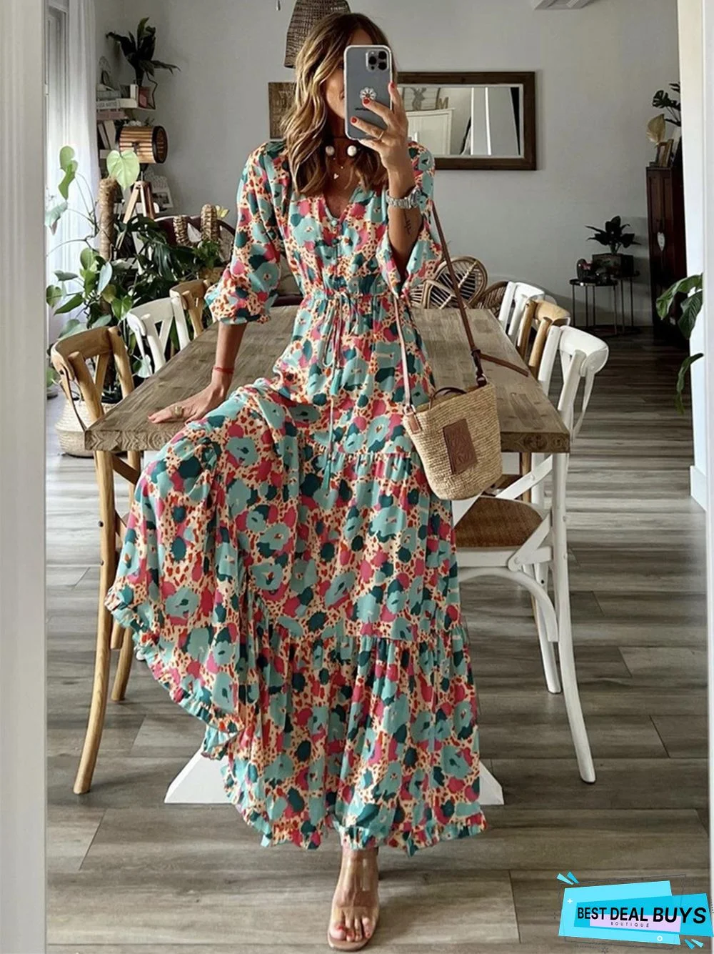 New Women's Print Short Sleeve Maxi Dresses