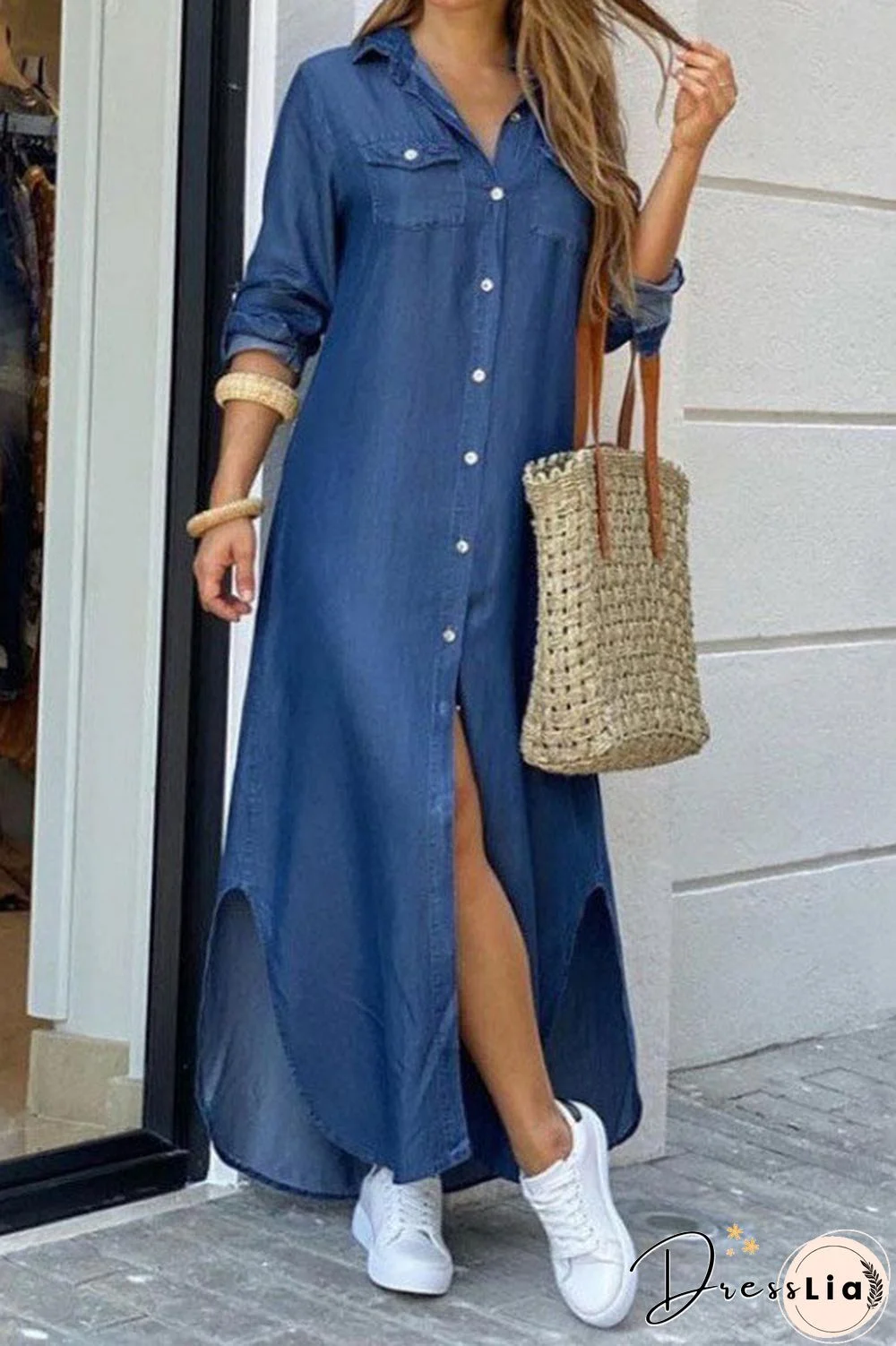 Long Blue Casual Dress