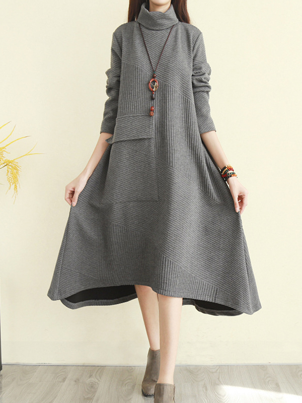 High Collar Irregular Padded Dress