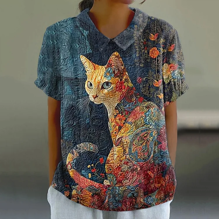 Women's Animal Cat Print Casual Shirt