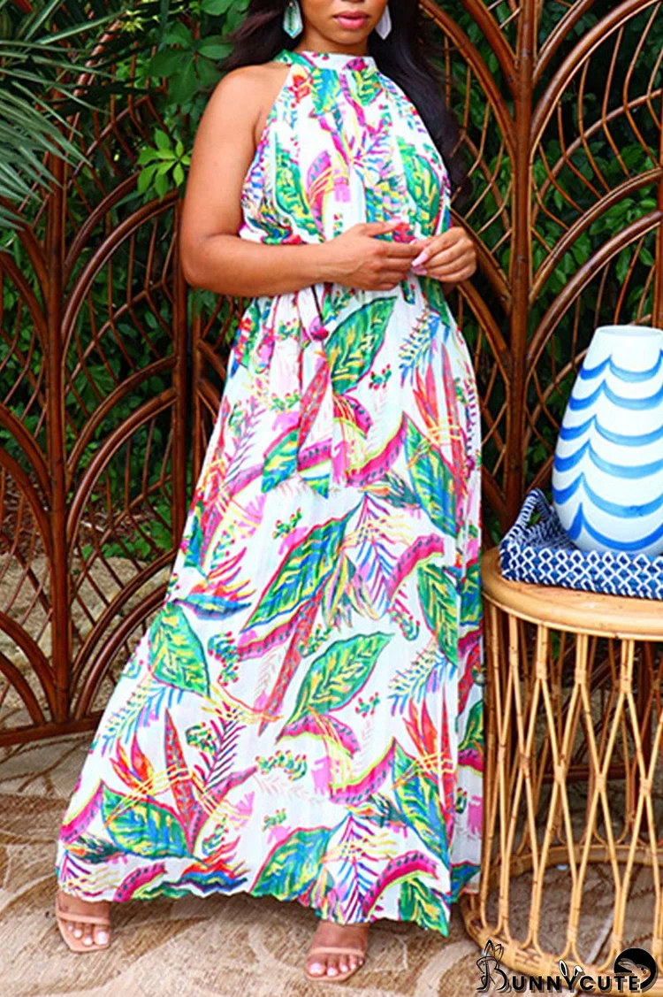 Multicolor Casual Print Split Joint O Neck A Line Dresses