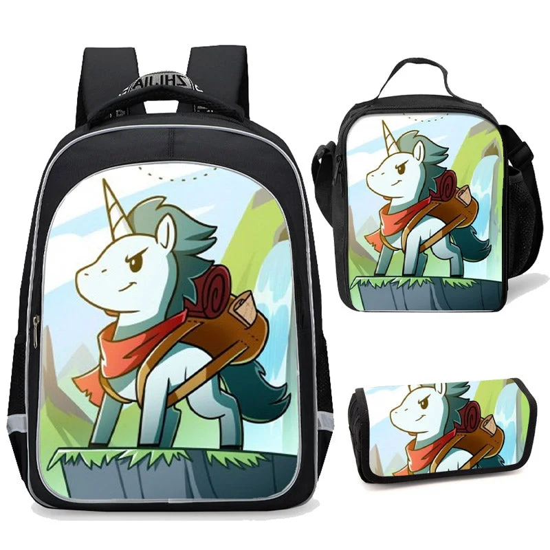 Buzzdaisy Cute Horse Student Backpack Set with Lunch Box Pencil Case 3 in 1