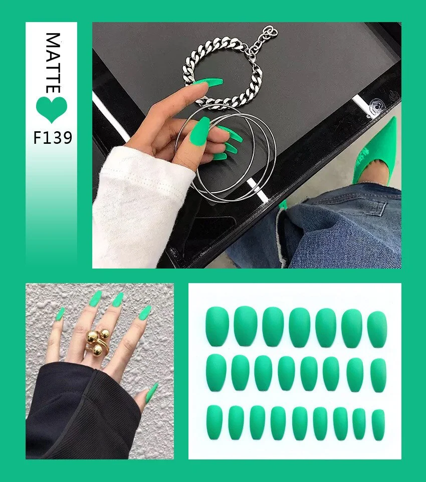 Matte Nail Art Fake Nails Stiletto Tips Clear Press on Long with Glue Coffin Stick Display Full Cover Artificial Designs  False-Nail Inspo