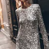 Women's Sequin Shiny Sexy Backless Long Sleeve Short Dress For Party