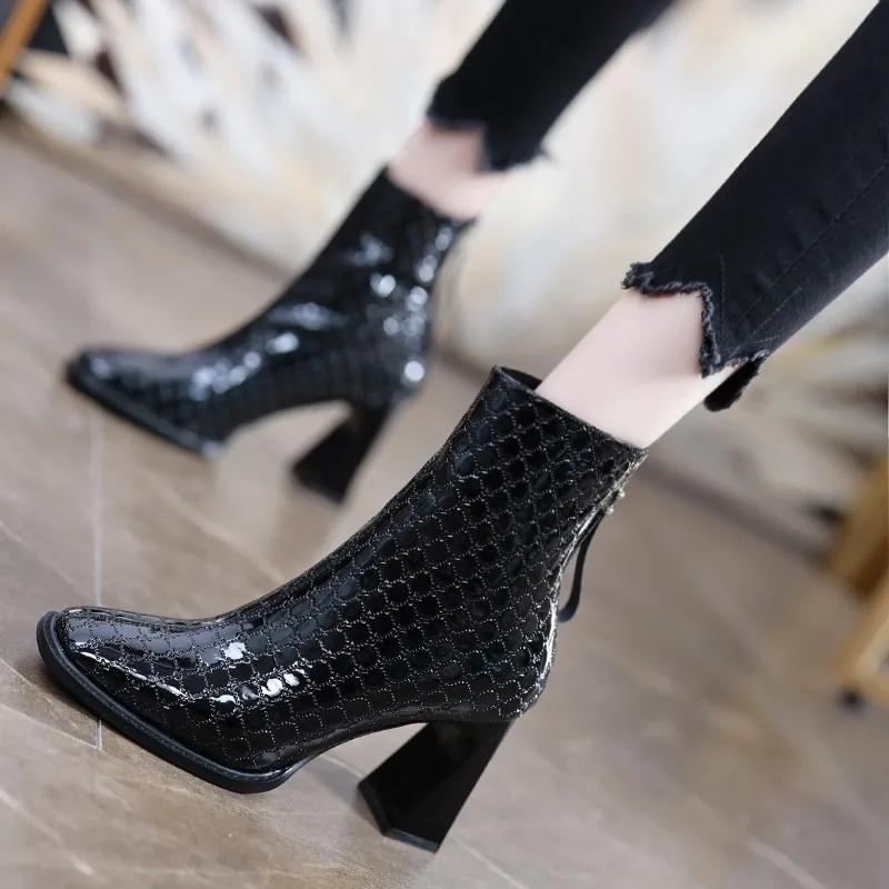 Lindacameron 2025 High Quality Women's Shoes Ankle Women's Boots Elegant Modern Boots Women Square Toe High Heels Back Zip Shoes Ladies