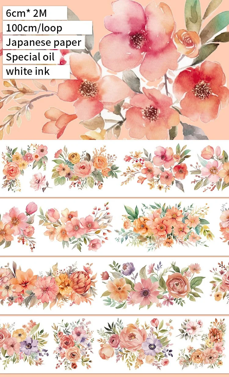 Journalsay 200cm/300cm/ Roll Literary Flower Character Landscape PET Washi Tape