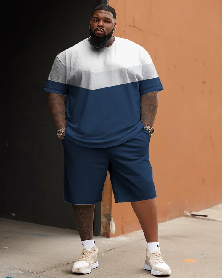 Men's Large Size Street Cartoon Color Block Casual Graffiti Short-Sleeved Shorts Suit