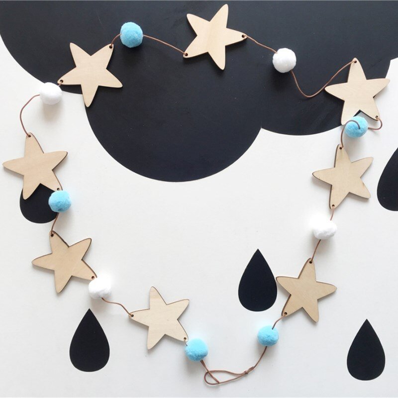 Nordic Wooden Star Garlands String For Kids Room Decoration Hanging Wall Ornaments Girls Gifts Nursery Decor Banners Photo Props
