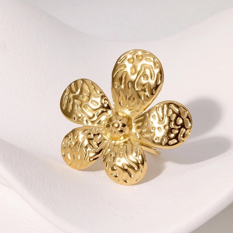 Elegant Sweet Flower 304 Stainless Steel 18K Gold Plated Open Rings