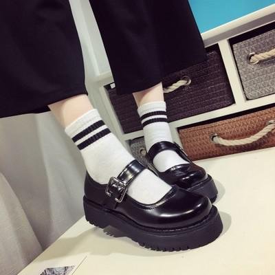Thick Sole Single Shoes Lolita Lady Maid Uniform Performance Buckle Round Head Thick High Heel Muffin Cosplay Plus Size 35-40