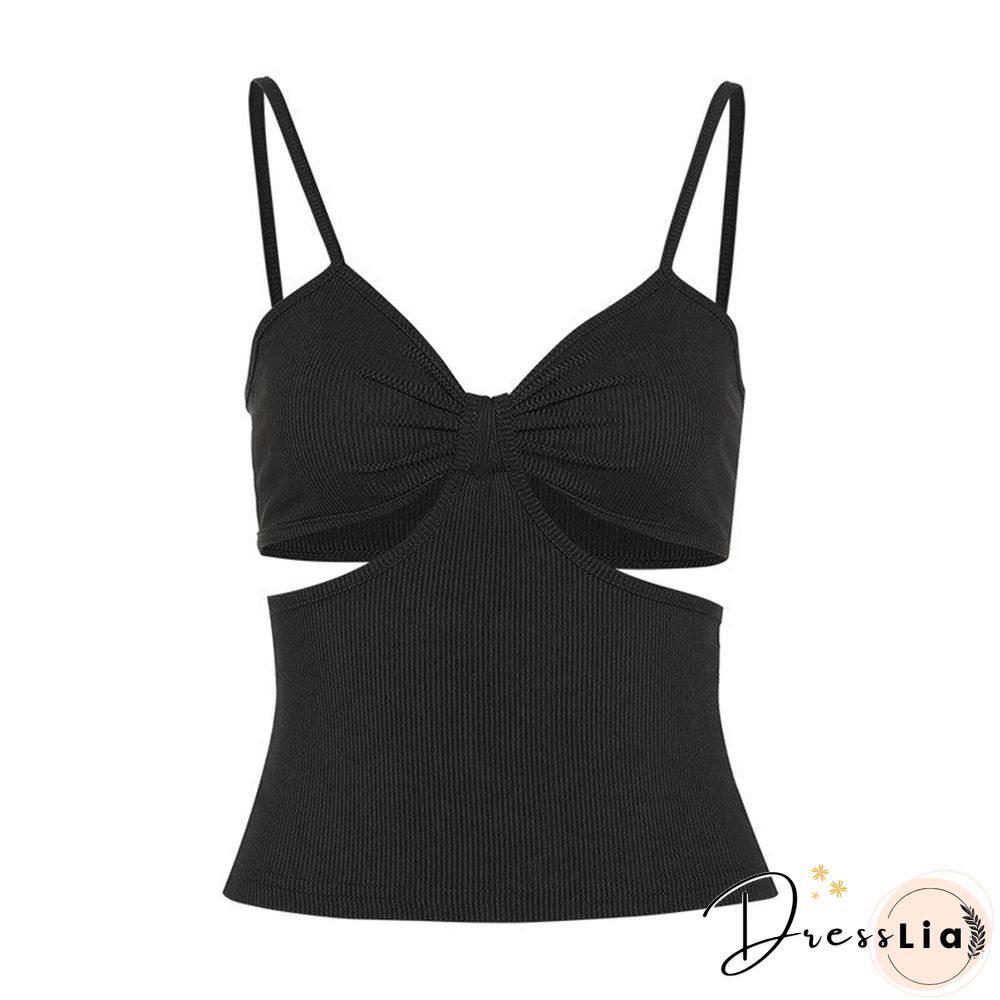 Fashion Sexy Hollow Out V Neck Solid Rib Knit Female Camisole New Summer Casual Slim Stretch Basic Wild Women Crop Top