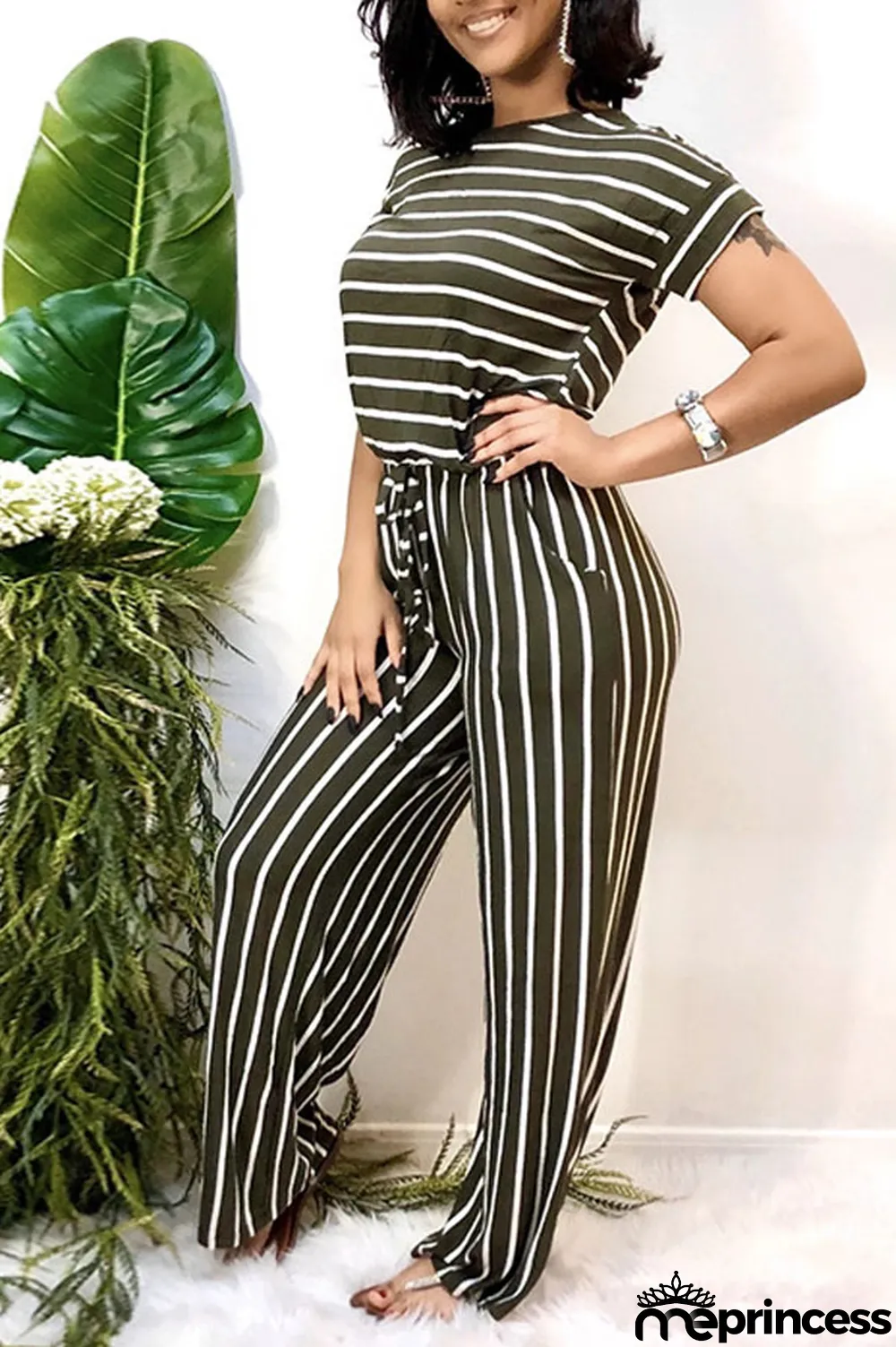 Grey Polyester Sexy Striped Print Stripe Plus Size