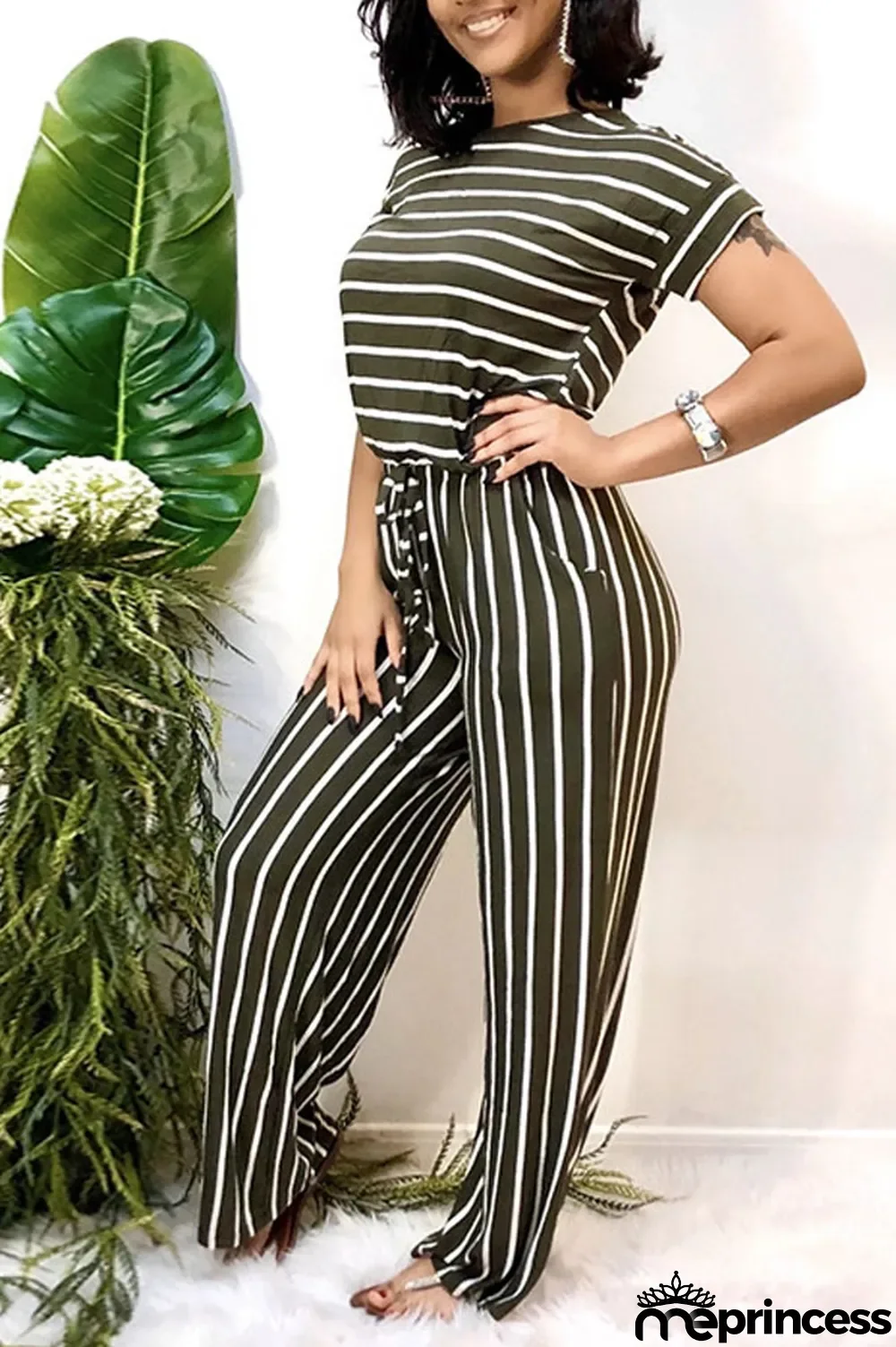 Grey Polyester Sexy Striped Print Stripe Plus Size