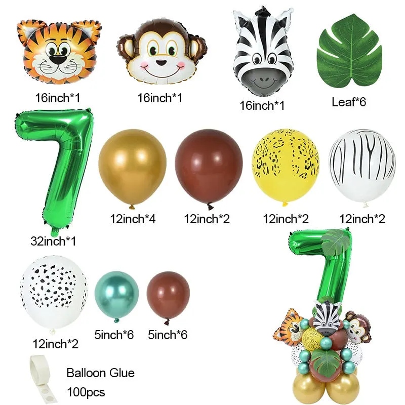 35pcs 1-9 Jungle Safari Animal Number Balloons Set Kids 1 2 3 Years Birthday Party Decoration Forest Party Supplies Baby Shower