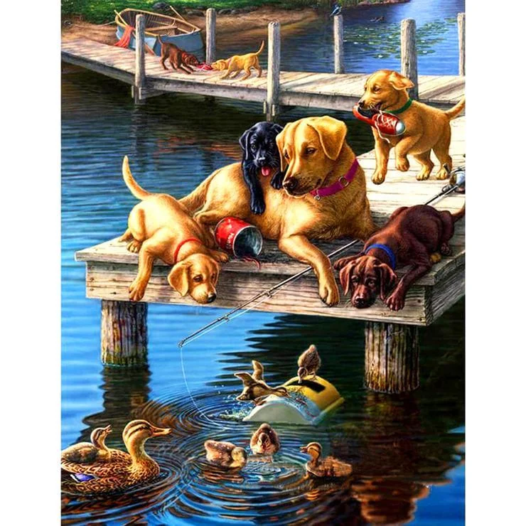 Full Round Diamond Painting Dogs and Ducks (30*30cm)