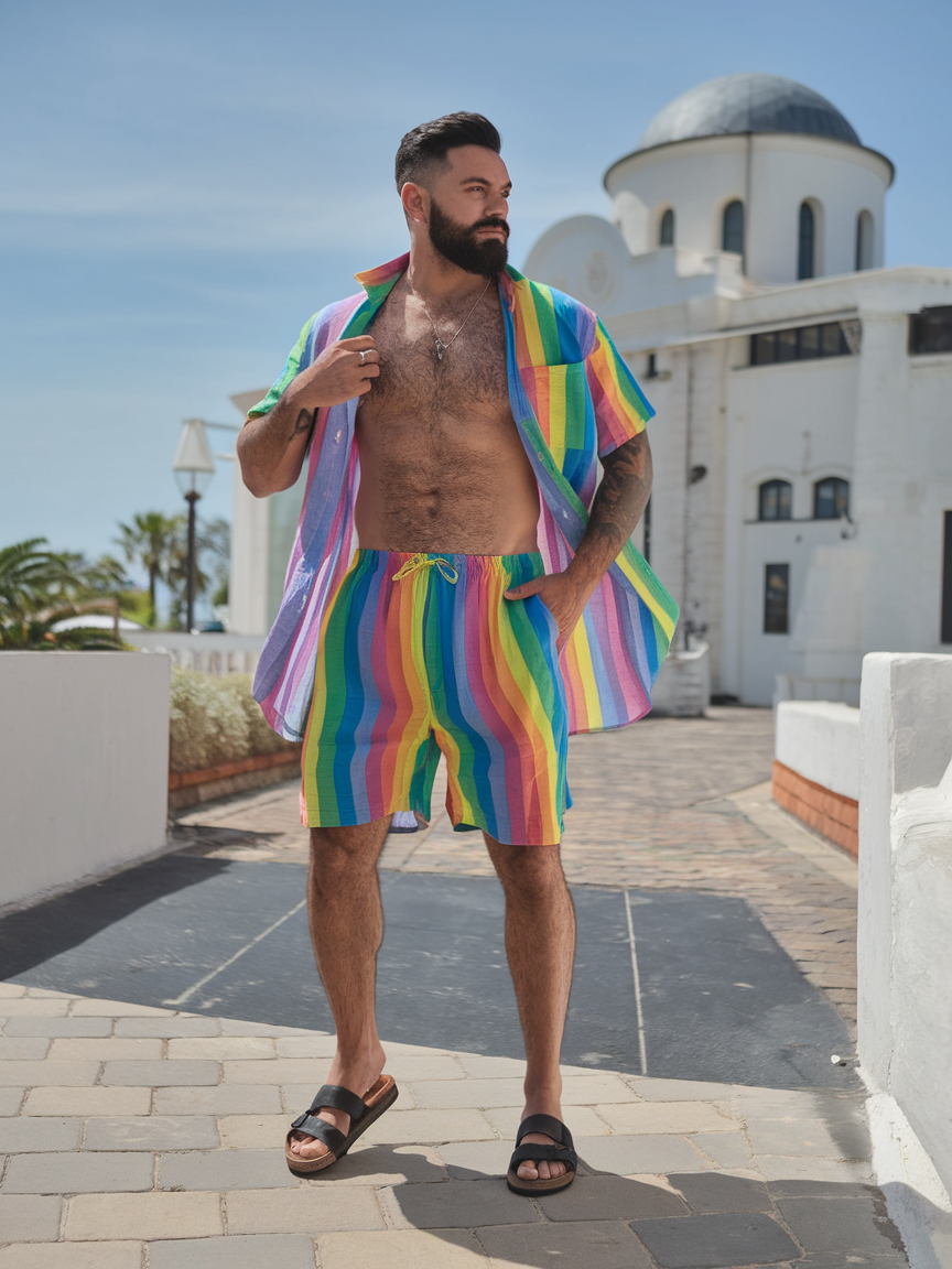 Rainbow Coming Hawaiian Print Shirt Set