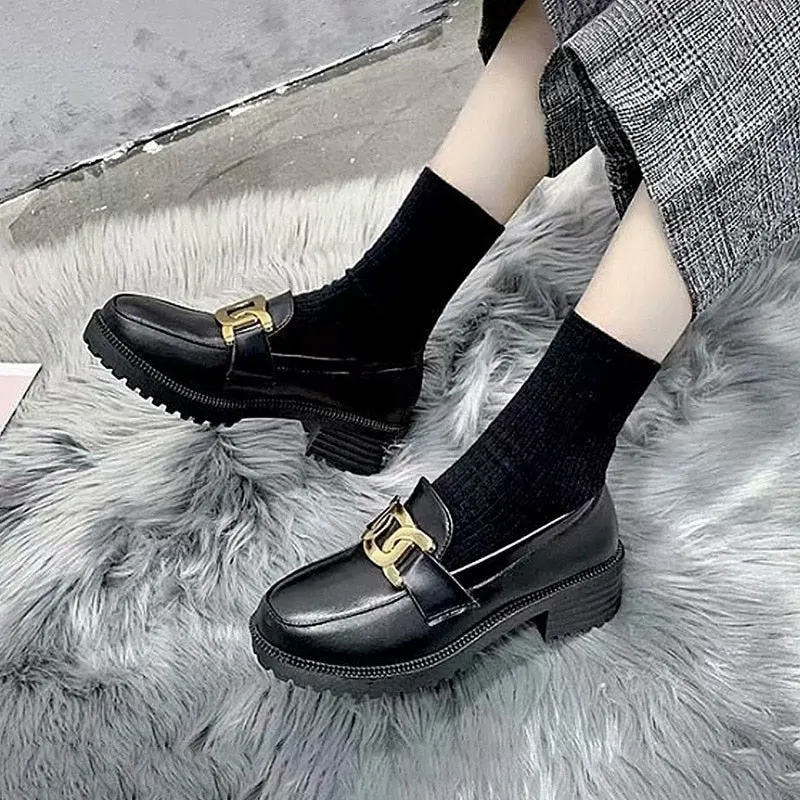 Women Platform Flat Oxford Shoes Black Lace Up Leather Casual Round Toe Spring Autumn Shoes Heighten Waterproof Shoes Plus Siz