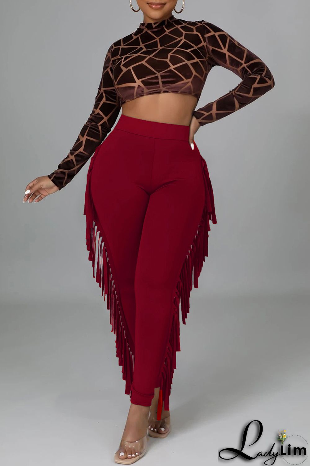 Black Fashion Casual Solid Tassel Regular High Waist Pencil Trousers