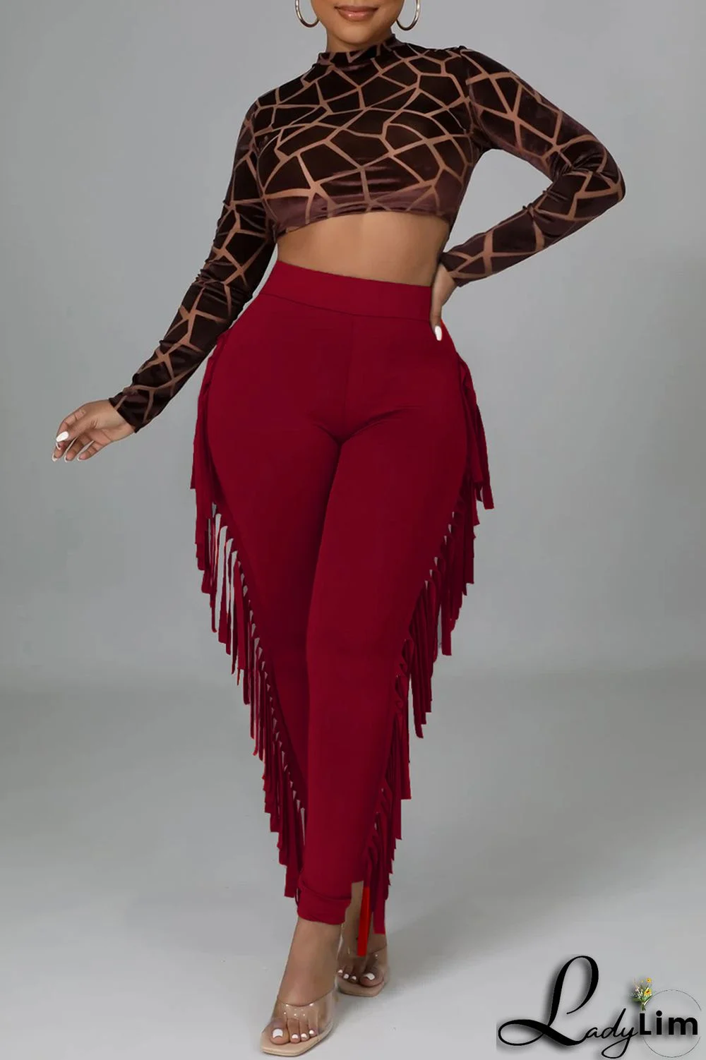 Black Fashion Casual Solid Tassel Regular High Waist Pencil Trousers