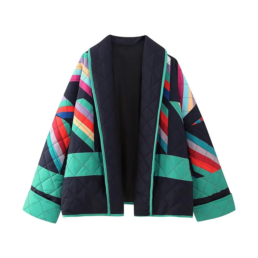 Toloer 202 Autumn Autumn Winter 4 New Women's Street Fashion Print Patchwork Cotton Jacket W028 5861-Outfit Ideas