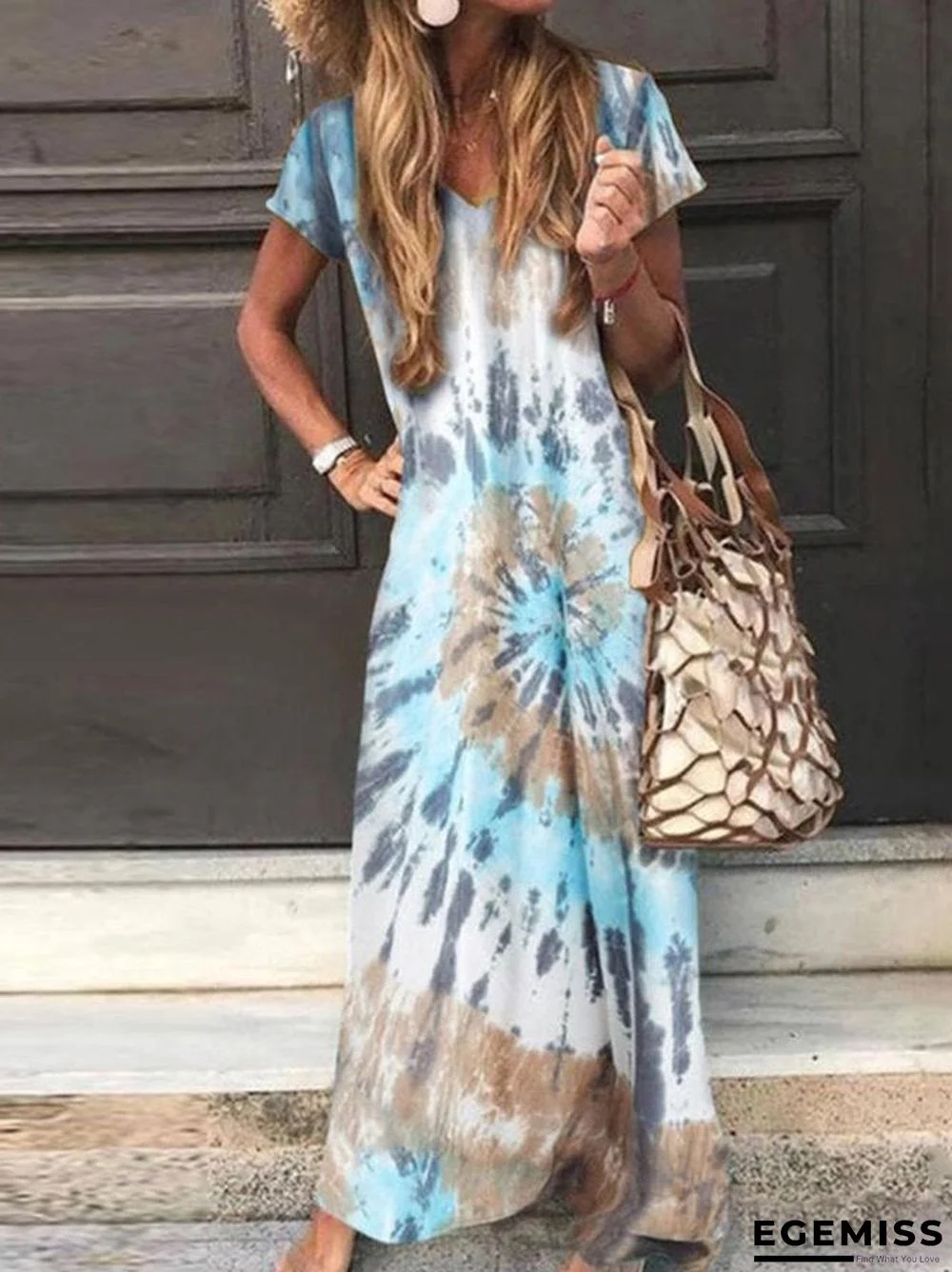 Short Sleeve A-Line Ombre/tie-Dye Dresses | EGEMISS