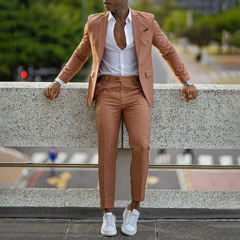 British Classic Nude Stripes Blazer And Pants Two Piece Set