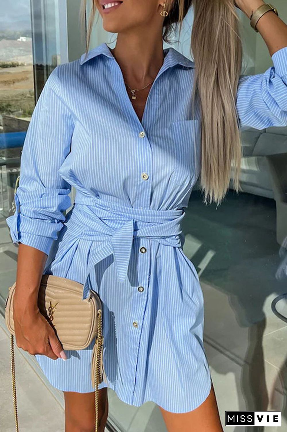 Casual Simplicity Solid Pocket Shirt Collar Shirt Dress Dresses